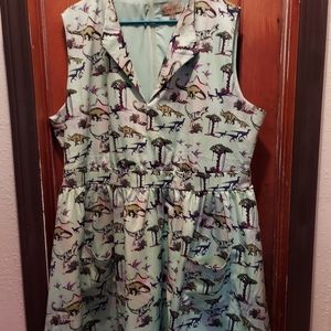 COPY - Lindy Bop 5xl Mint Green Satin Dino print 50s  dress